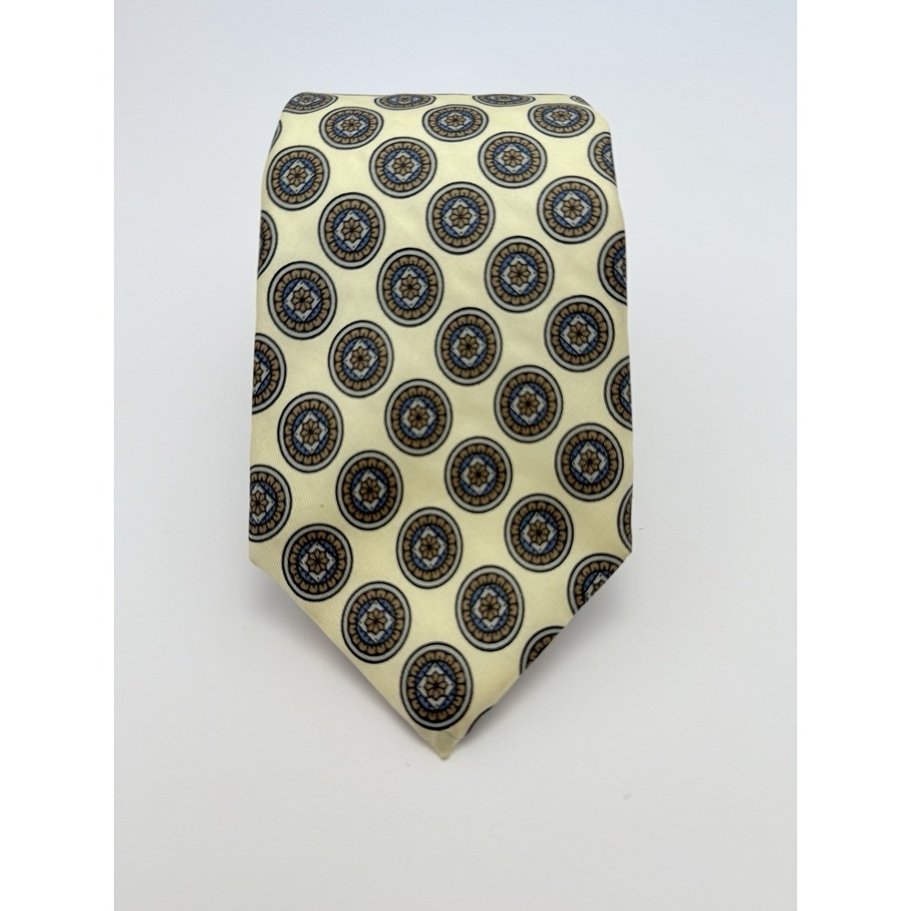 Guy Laroche Necktie Medallion Pattern Butter Cream Blue Gold 59" Long Italy NWOT